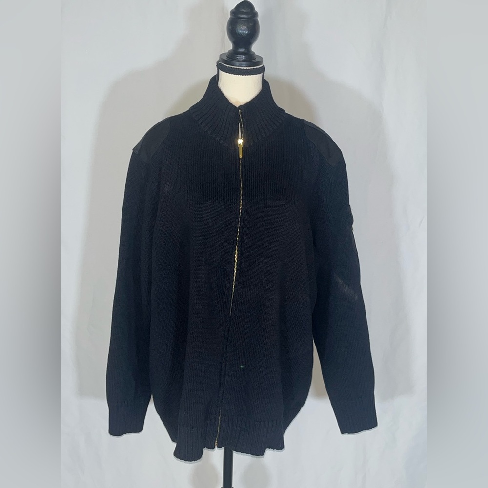 Lauren Ralph Lauren Epaulet Gold Arm Patch Zip Sweater